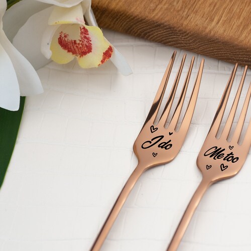 Personalized Wedding Cake Cutting Set with Forks – Engraved Cake Server Set