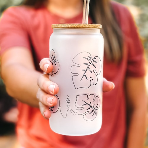 Personalized Iced Coffee Cup Floral Retro