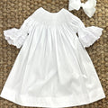 Heirloom Smocked Dress in White with White Lace