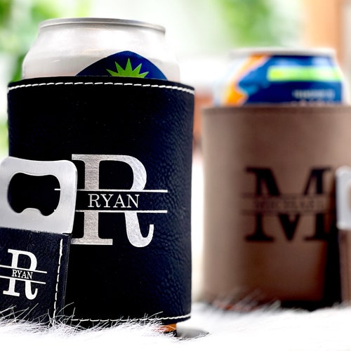Personalized Can Cooler with Bottle Opener for Groomsmen