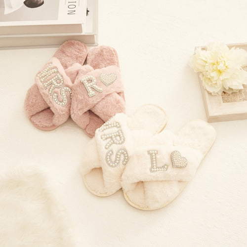 Custom Bridal Slippers | Mrs. Wedding Slippers with Pearls & Glitter