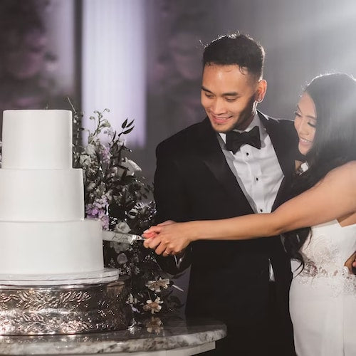 Engraved Champagne Wedding Cake Cutting Set with Knife, Server, and Forks