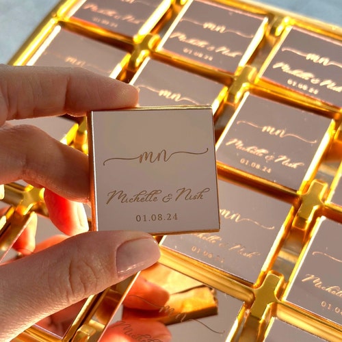 Rose Plexiglass Wedding Chocolate Favors – Set of 50