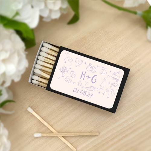 Personalized Wedding Matchboxes – Set of 50 Custom Matchbox Favors