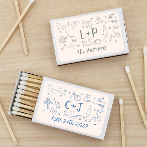 Personalized Wedding Matchboxes – Set of 50 Custom Matchbox Favors