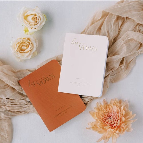 Personalized Wedding Vow Books – His & Her Vow Book Set, Gold Foil Custom Vow Renewals