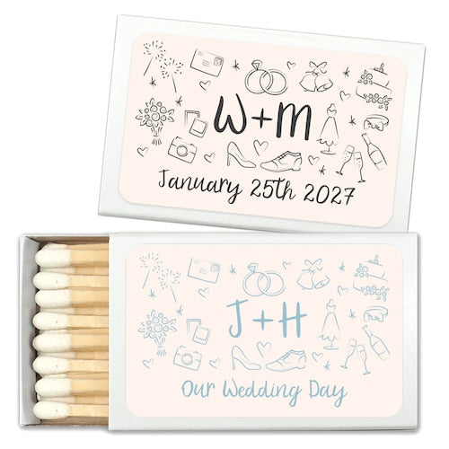 Personalized Wedding Matchboxes – Set of 50 Custom Matchbox Favors