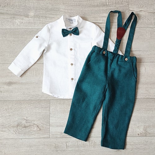 Page Boy Linen Suit Set – Beige Pants, Shirt & Bow Tie