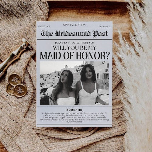 Bridesmaid Proposal Newspaper Card