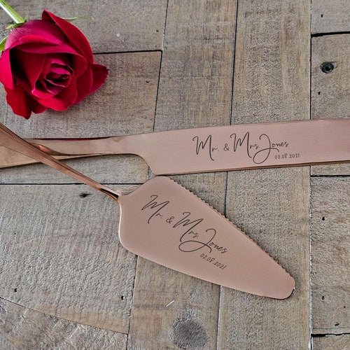 Personalized Wedding Cake Knife & Server Set – Custom Laser