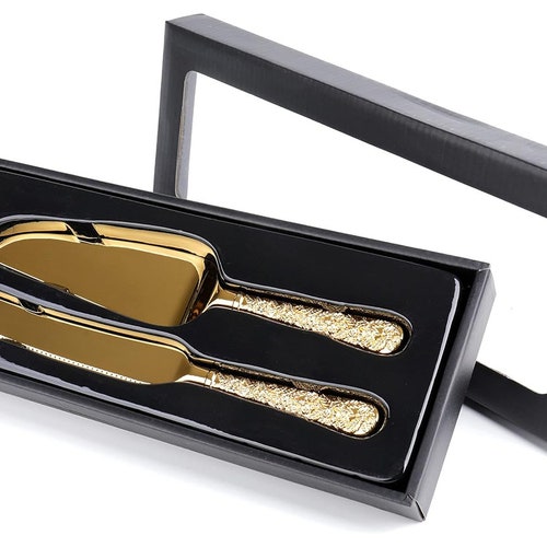 Personalized Gold & Silver Wedding Cake Cutting Set with Engraving