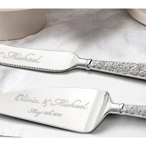Personalized Gold & Silver Wedding Cake Cutting Set with Engraving