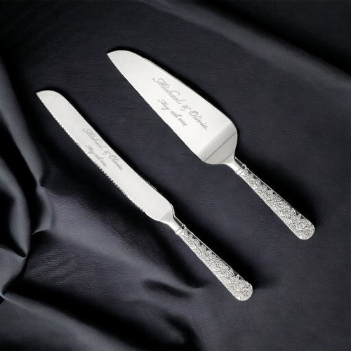 Personalized Gold & Silver Wedding Cake Cutting Set with Engraving