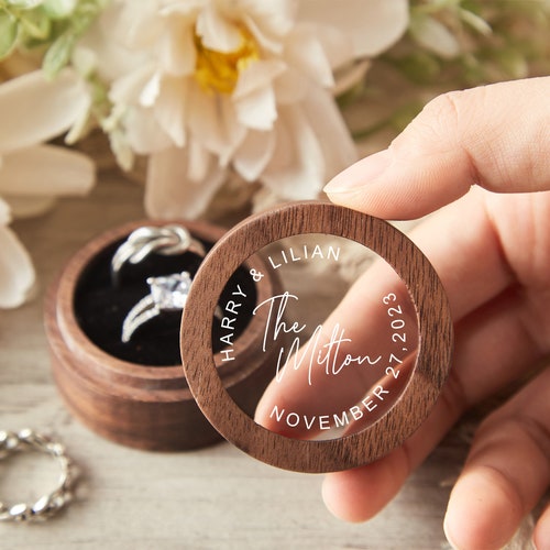 Personalized Wooden Engagement Ring Box | Double Ring Bearer Box with Custom Design