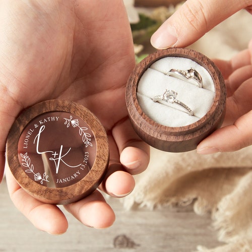 Personalized Wooden Engagement Ring Box | Double Ring Bearer Box with Custom Design