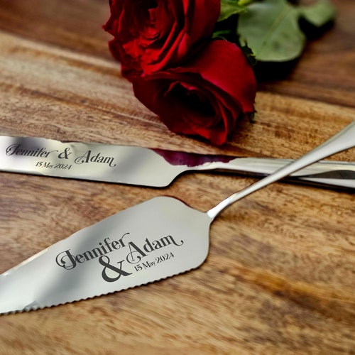 Personalized Wedding Cake Knife & Server Set – Custom Laser