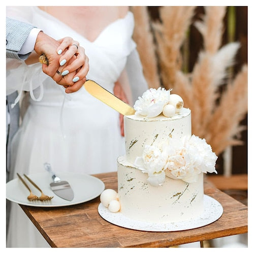 Personalized Gold & Silver Wedding Cake Cutting Set with Engraving