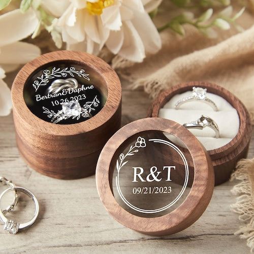 Personalized Wooden Engagement Ring Box | Double Ring Bearer Box with Custom Design