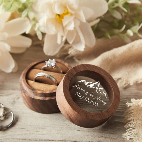 Personalized Wooden Engagement Ring Box | Double Ring Bearer Box with Custom Design