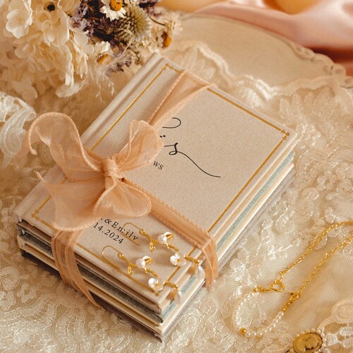 Custom Linen Vow Books Set of 2 – Personalized Wedding Vow Booklets for Bride & Groom