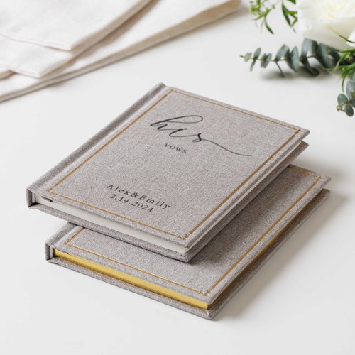 Custom Linen Vow Books Set of 2 – Personalized Wedding Vow Booklets for Bride & Groom