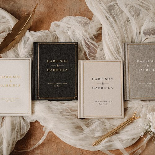 Custom Wedding Vow Books Set of 2 – Elegant Personalized Vow Booklets for Bride & Groom