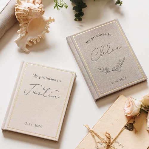 Custom Linen Vow Books Set of 2 – Personalized Wedding Vow Booklets for Bride & Groom