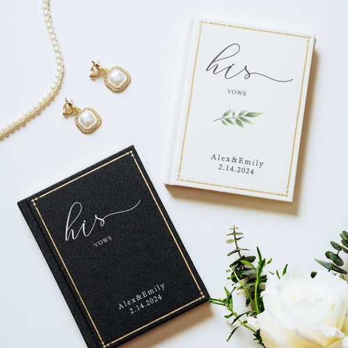 Custom Linen Vow Books Set of 2 – Personalized Wedding Vow Booklets for Bride & Groom