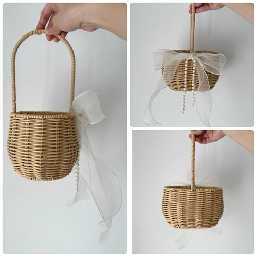 Rustic Flower Girl Basket with Pearls