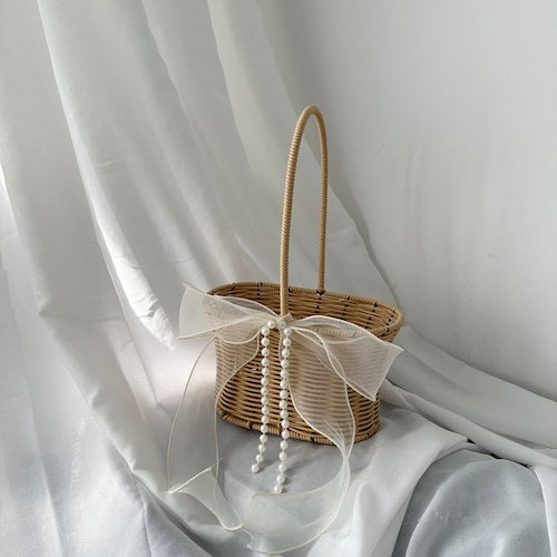 Rustic Flower Girl Basket with Pearls