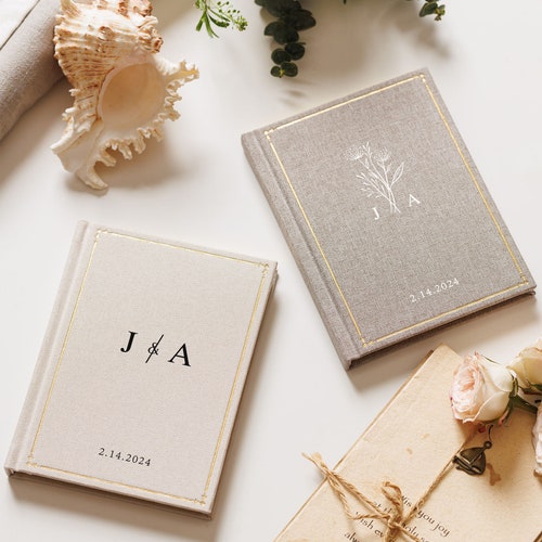 Custom Linen Vow Books Set of 2 – Personalized Wedding Vow Booklets for Bride & Groom