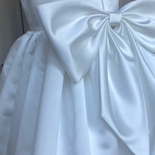 White Satin Flower Girl Dress with Big Bow