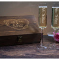 Modern Wedding Toasting Flutes with Personalized Wooden Gift Box