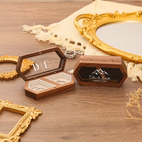 Personalized Wooden Wedding Ring Box with Double Slots
