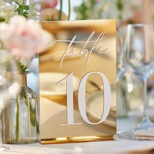 Gold Mirror Table Numbers with Stands – Elegant Wedding Table Décor