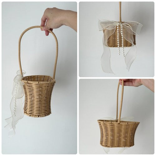 Rustic Flower Girl Basket with Pearls