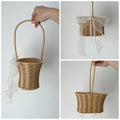 Flower Girl Basket with Pearl Chain & Ivory Ribbon