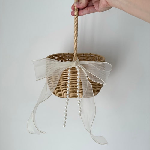 Rustic Flower Girl Basket with Pearls