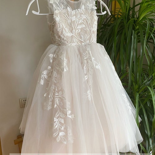 Blush Lace Flower Girl Dress with Tutu and Applique