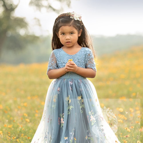 Sage Green Embroidered Flower Girl Dress