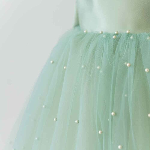 Sage Green Pearl Tulle Flower Girl Dress