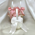 Elegant Satin Flower Girl Basket with Customizable Bows