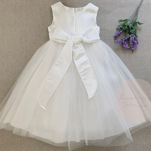 USA Made Classic 4-Layer Tulle and Satin Flower Girl Dress