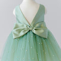Sage Green Pearl Tulle Flower Girl Dress