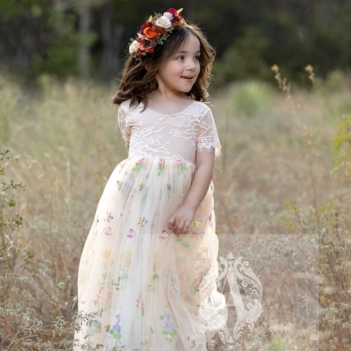 Sage Green Embroidered Flower Girl Dress