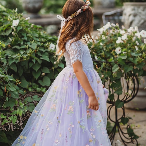 Sage Green Embroidered Flower Girl Dress
