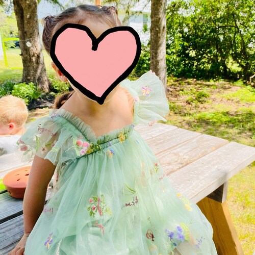Green Tulle Flower Dress with Ruffle Sleeves