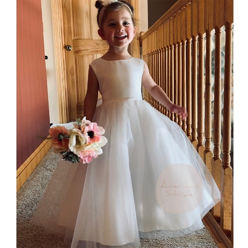USA Made Classic 4-Layer Tulle and Satin Flower Girl Dress
