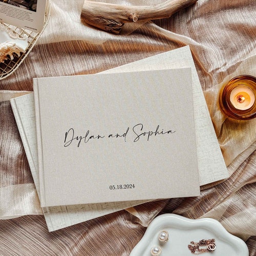 Personalized Linen Wedding Guestbook with Elegant Design