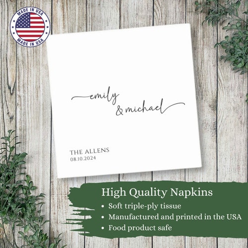 Personalized Wedding Cocktail Napkins – Modern Minimalist Design